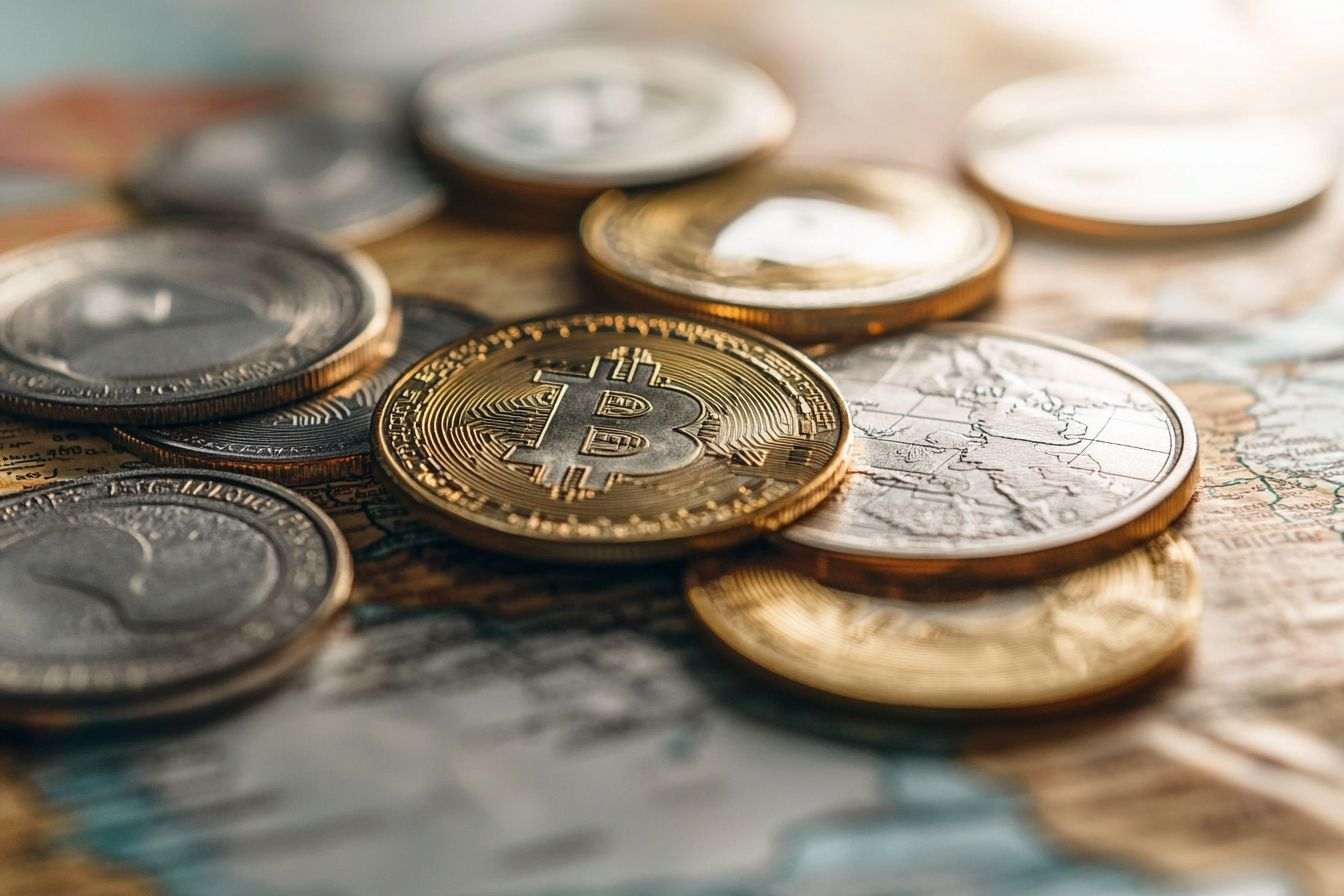 Gros plan de pièces numériques représentant des stablecoins