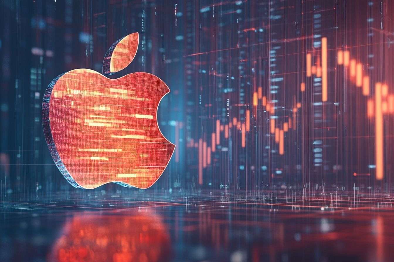 Une visualisation dynamique illustrant la performance des actions Apple, mettant en avant des tendances à la hausse et des données financières florissantes.