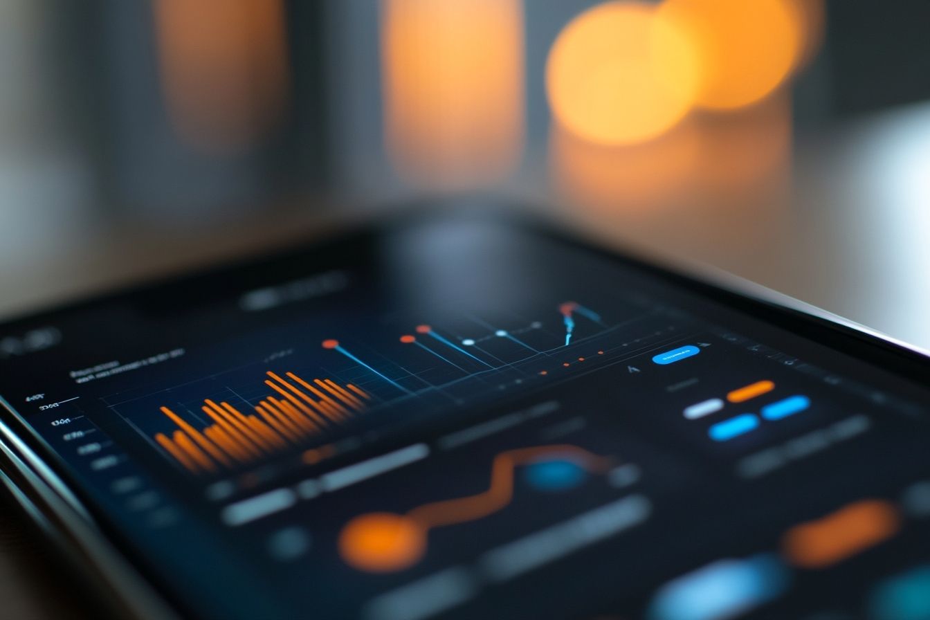 Gros plan d un smartphone avec des fonctionnalités d analytique prédictive