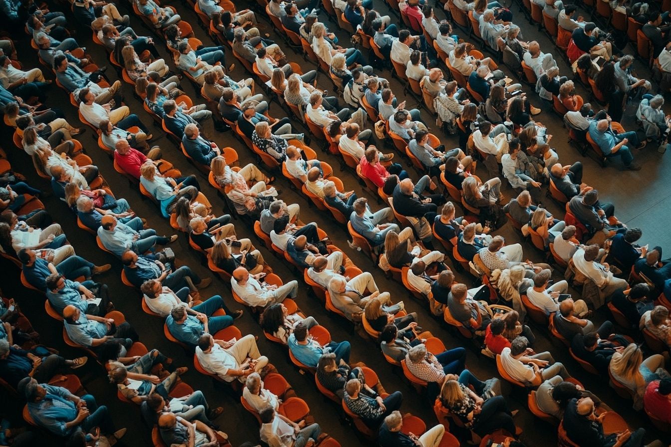 Vue aérienne d une salle de conférence bondée en europe