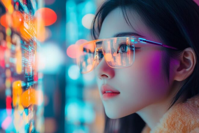 Jeune adulte portant des lunettes quark ai frame en chine