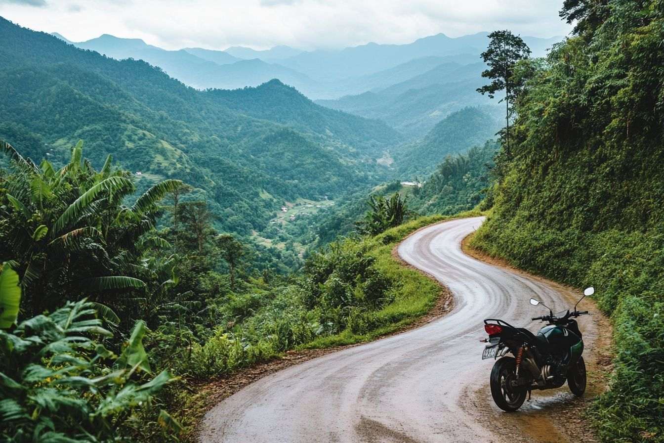 Route panoramique sinueuse à travers les montagnes verdoyantes de mae hong son, thaïlande