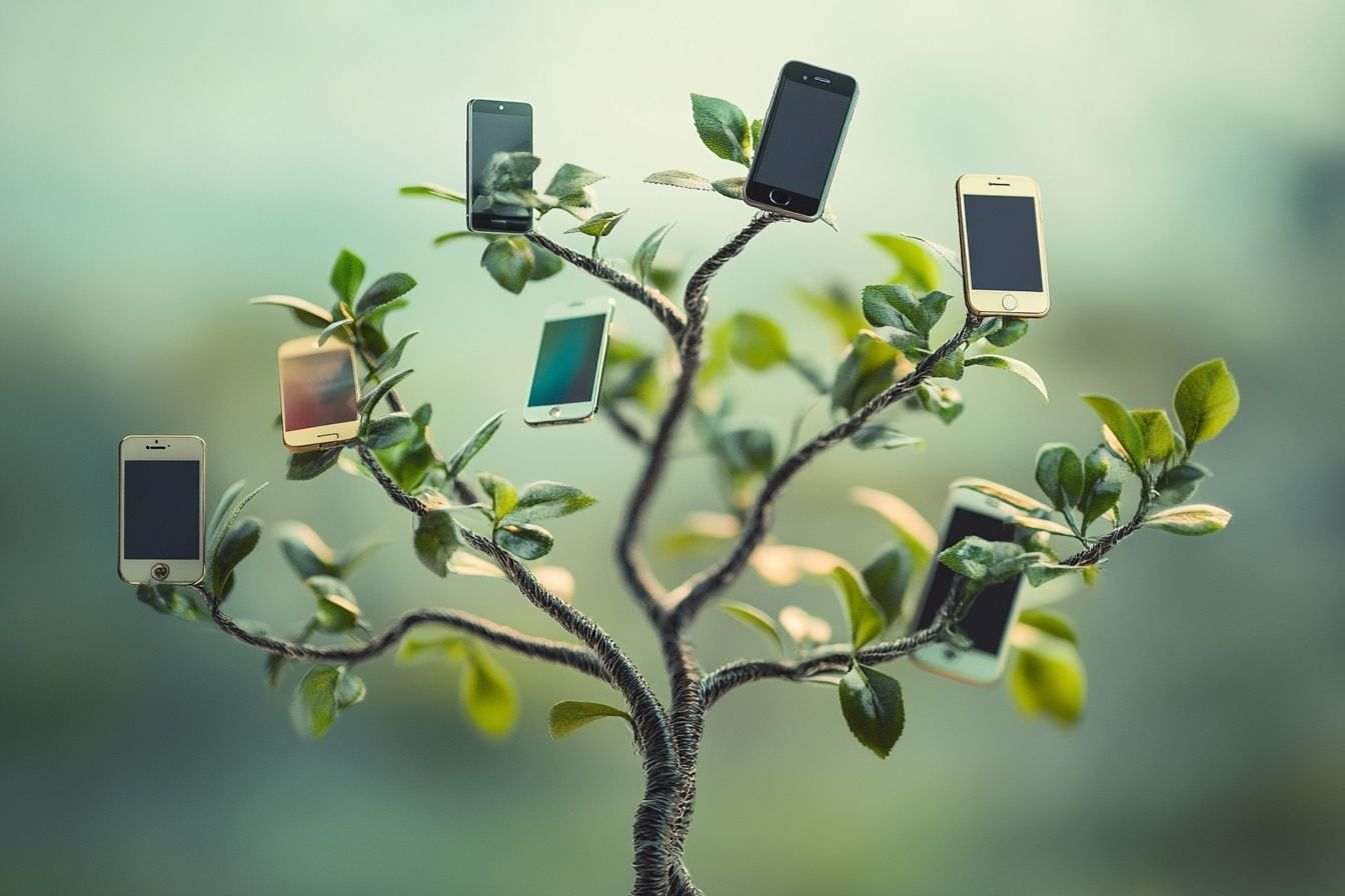 Arbre surréaliste avec smartphones