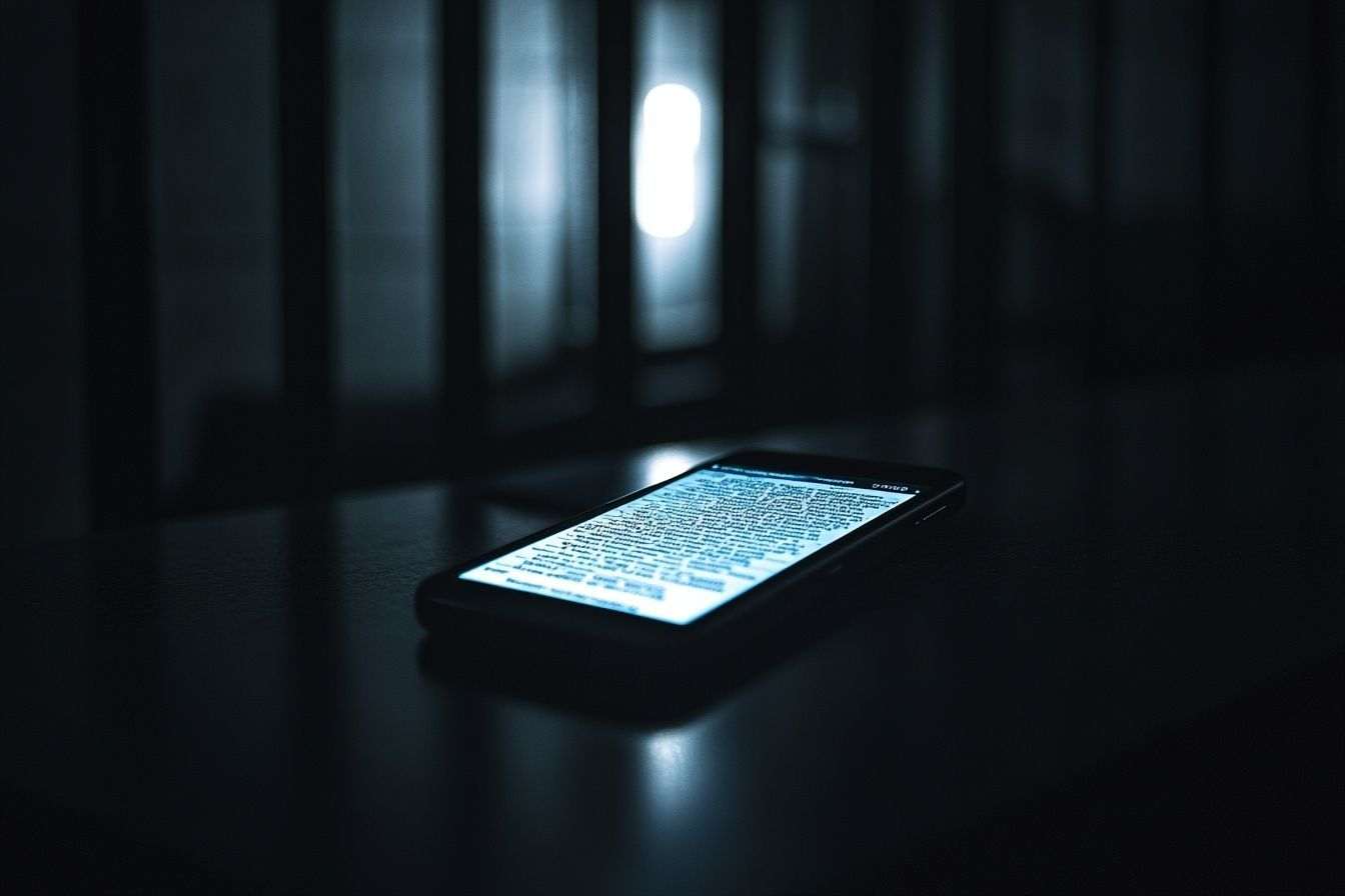 Salle sombre avec smartphone lumineux