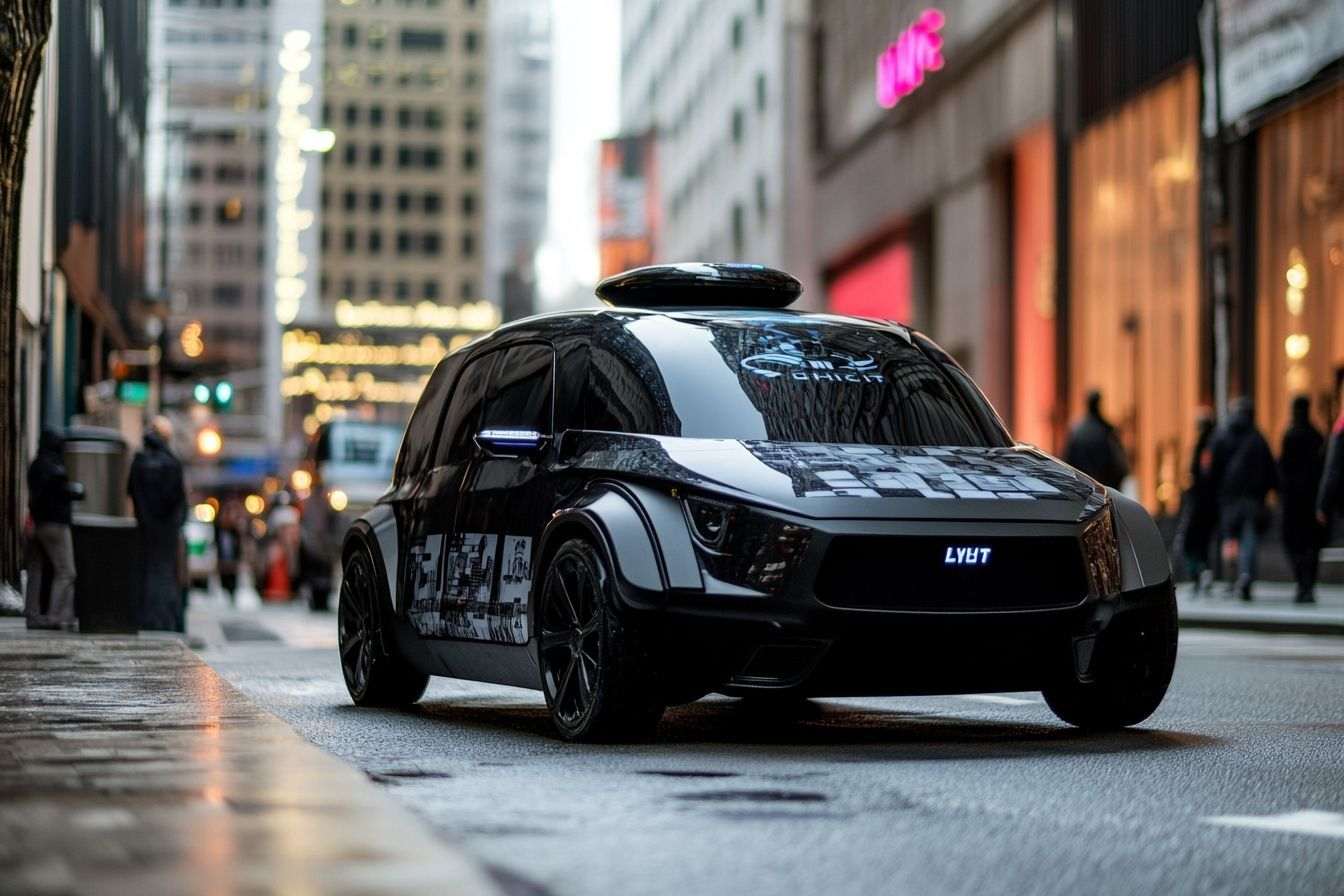 Véhicule autonome de covoiturage avec logos uber et lyft