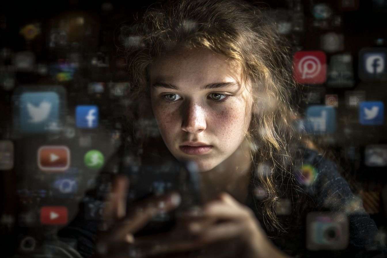 Adolescent réfléchissant devant un smartphone
