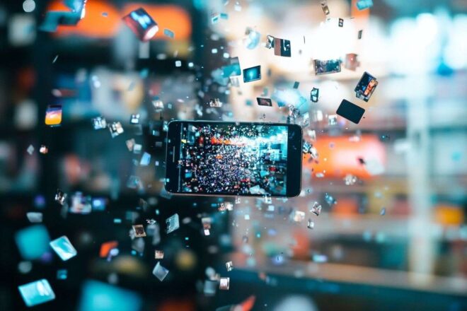 Smartphone projetant vidéos et icônes holographiques