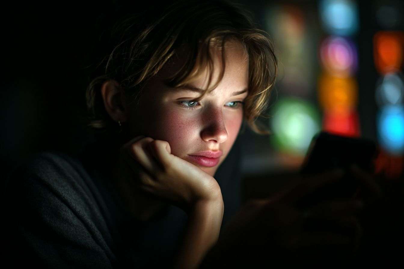 Adolescent pensif devant écran d ordinateur
