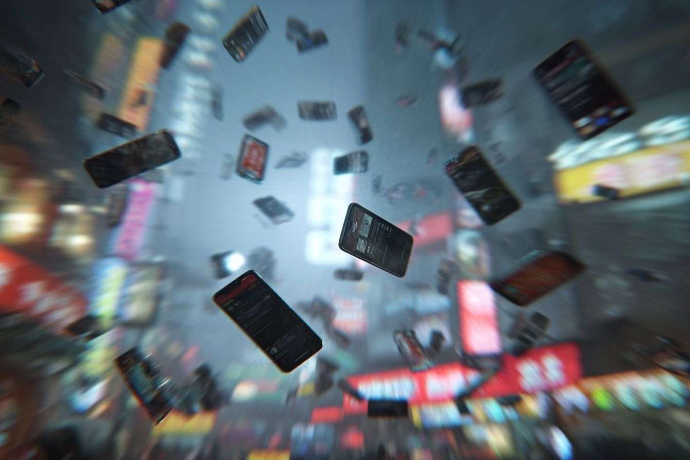 Smartphones flottants avec alertes de sécurité