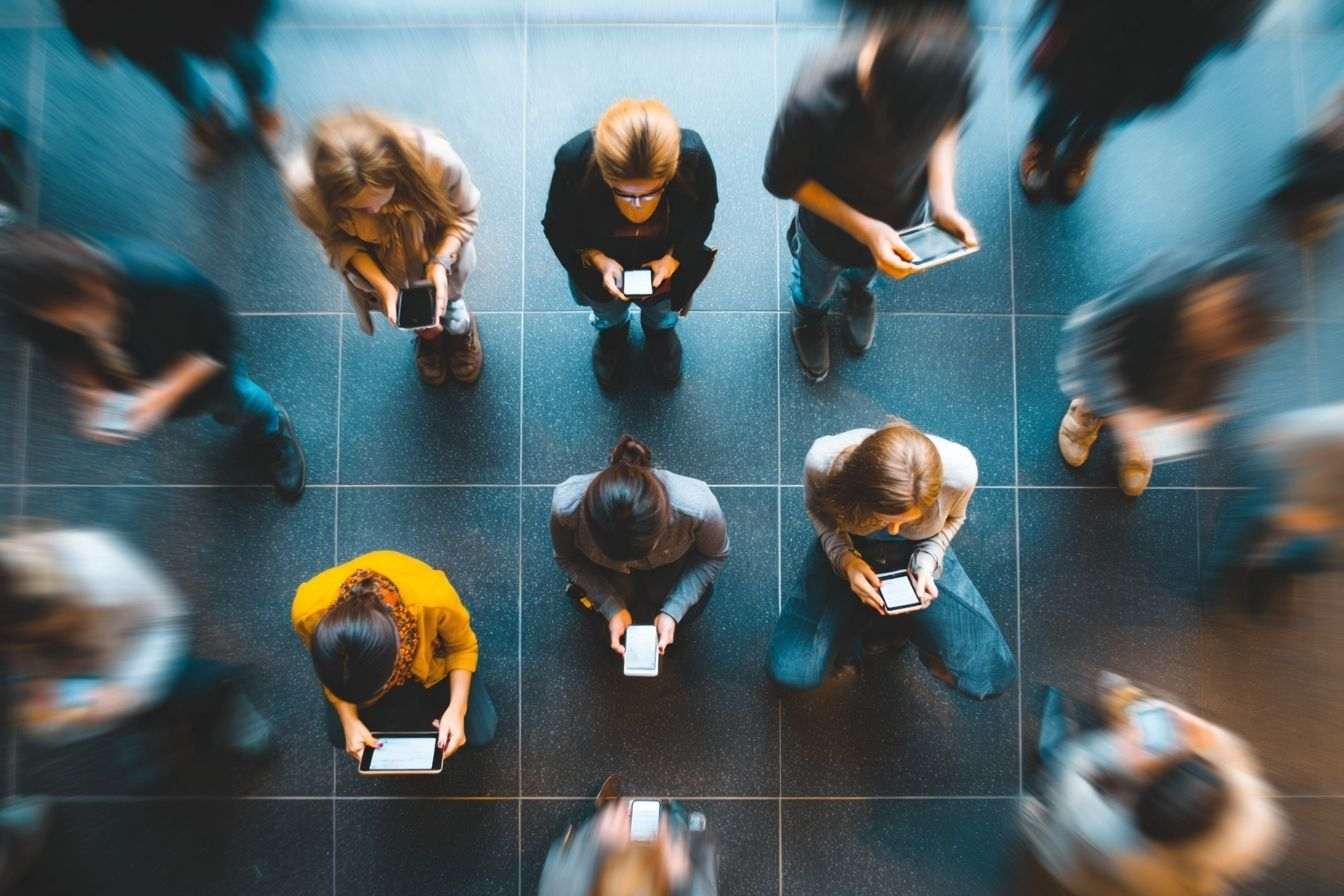 Vue aérienne d utilisateurs divers utilisant la technologie