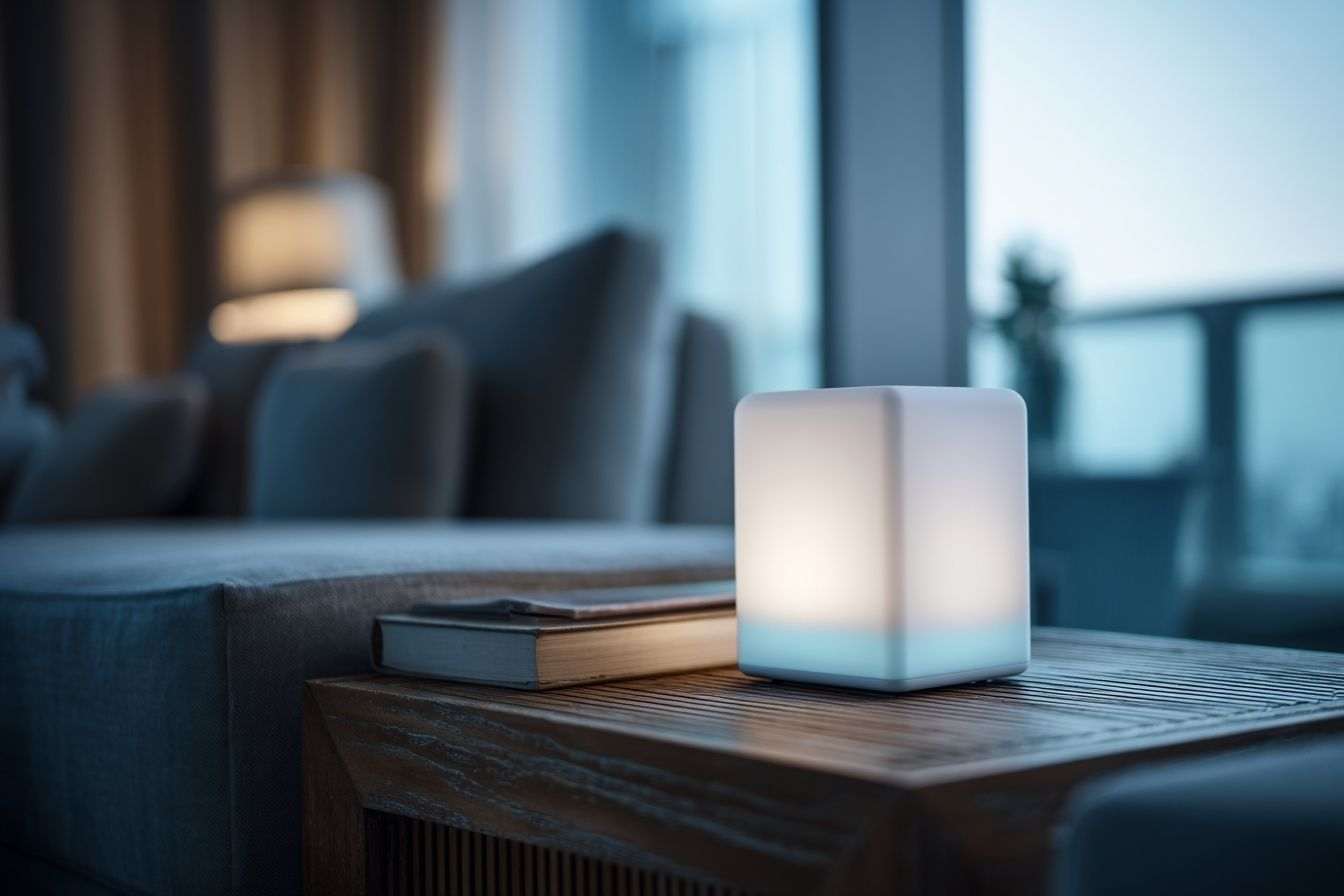 Gros plan sur la box internet illuminée