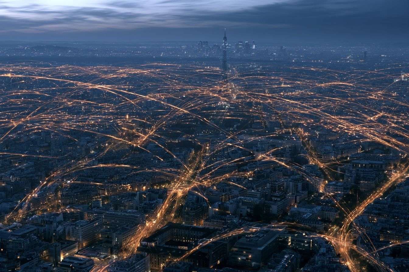Skyline futuriste de paris et bruxelles
