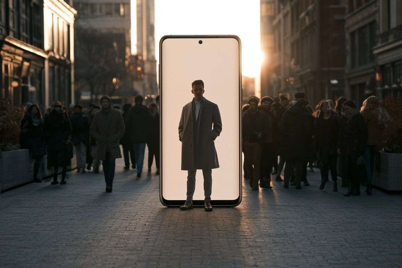 Smartphone géant avec campagne publicitaire
