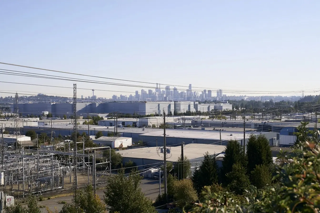 Quartier industriel de Seattle et reseau electriqu