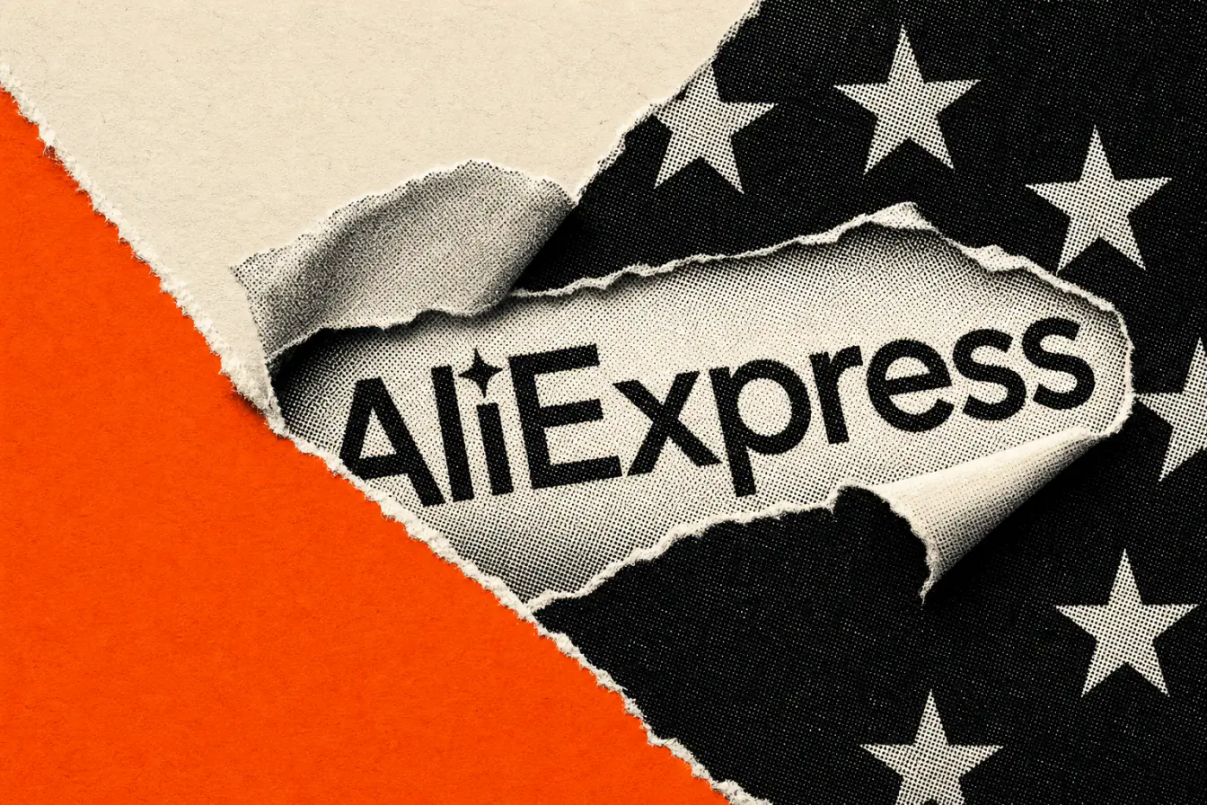 Logo AliExpress face au drapeau européen