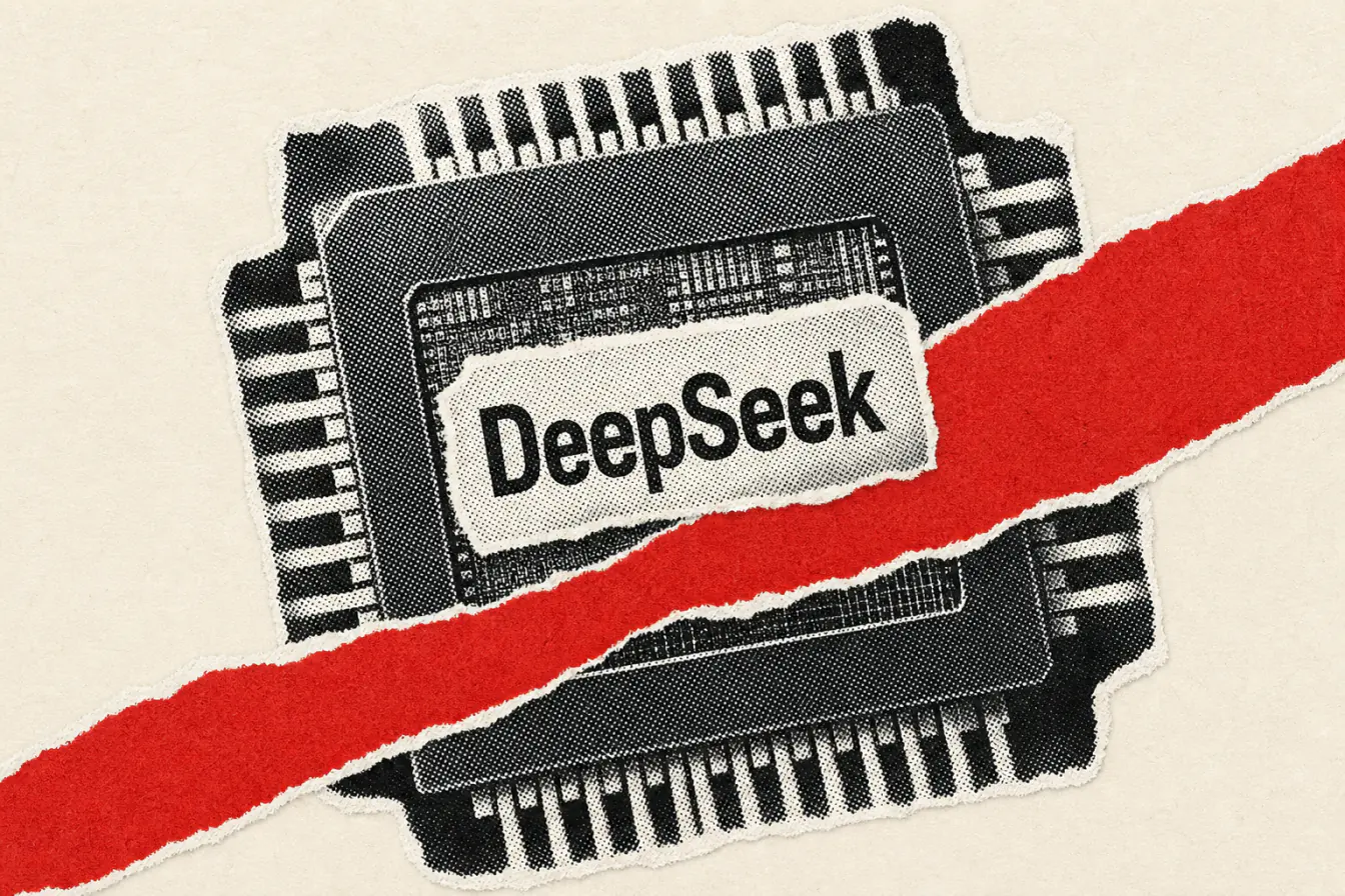 Mot-symbole DeepSeek pris dans une puce