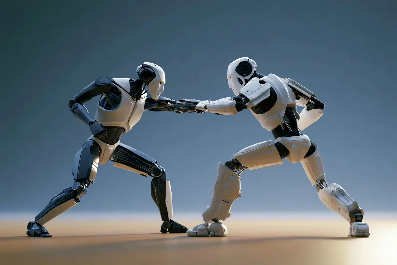 Deux robots qui s'affrontent de deux couleurs