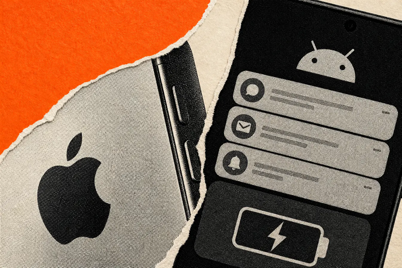 Gros plan iPhone croisant un écran Android