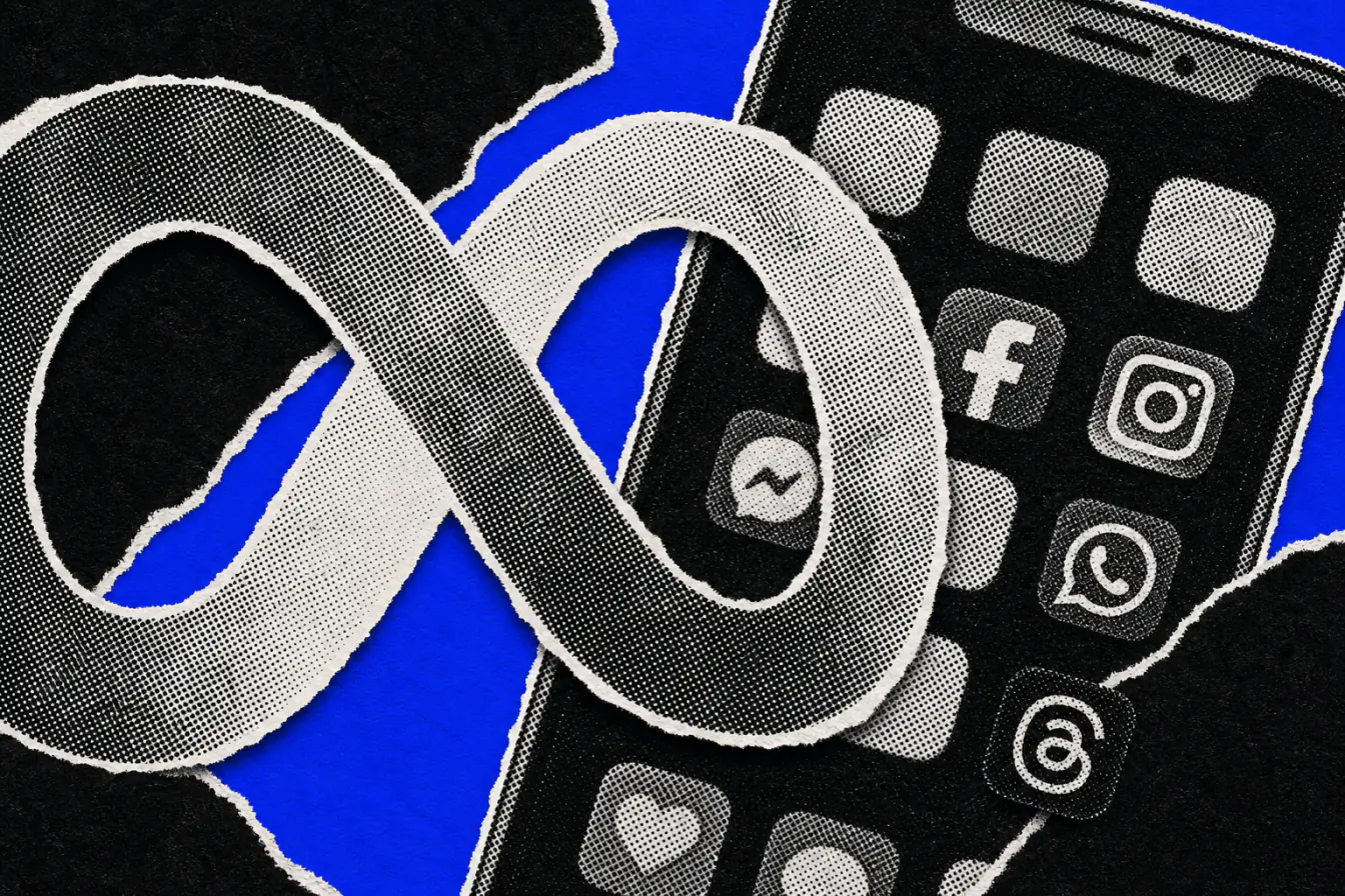 Logo Meta serrant un smartphone d’apps