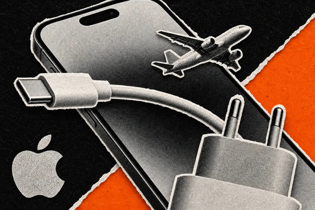 Téléphone, avion et chargeur en diagonale