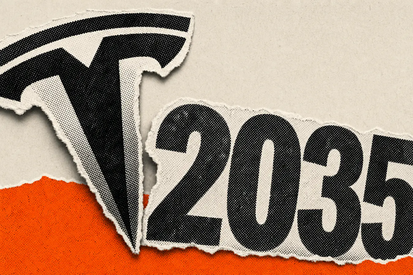 Logo Tesla bloqué par 2035 sur bande orange