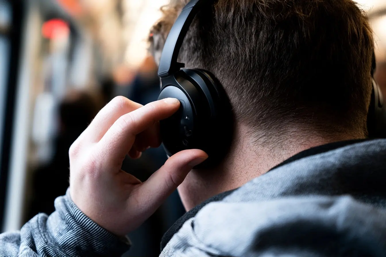Usager du métro avec casque ANC