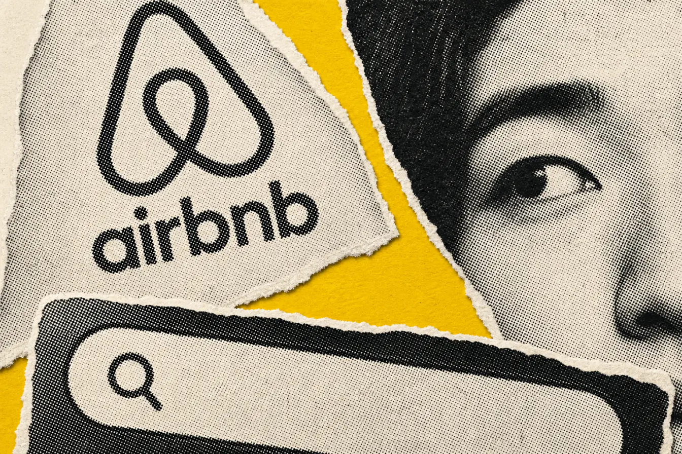 Recherche Airbnb et visage en gros plan