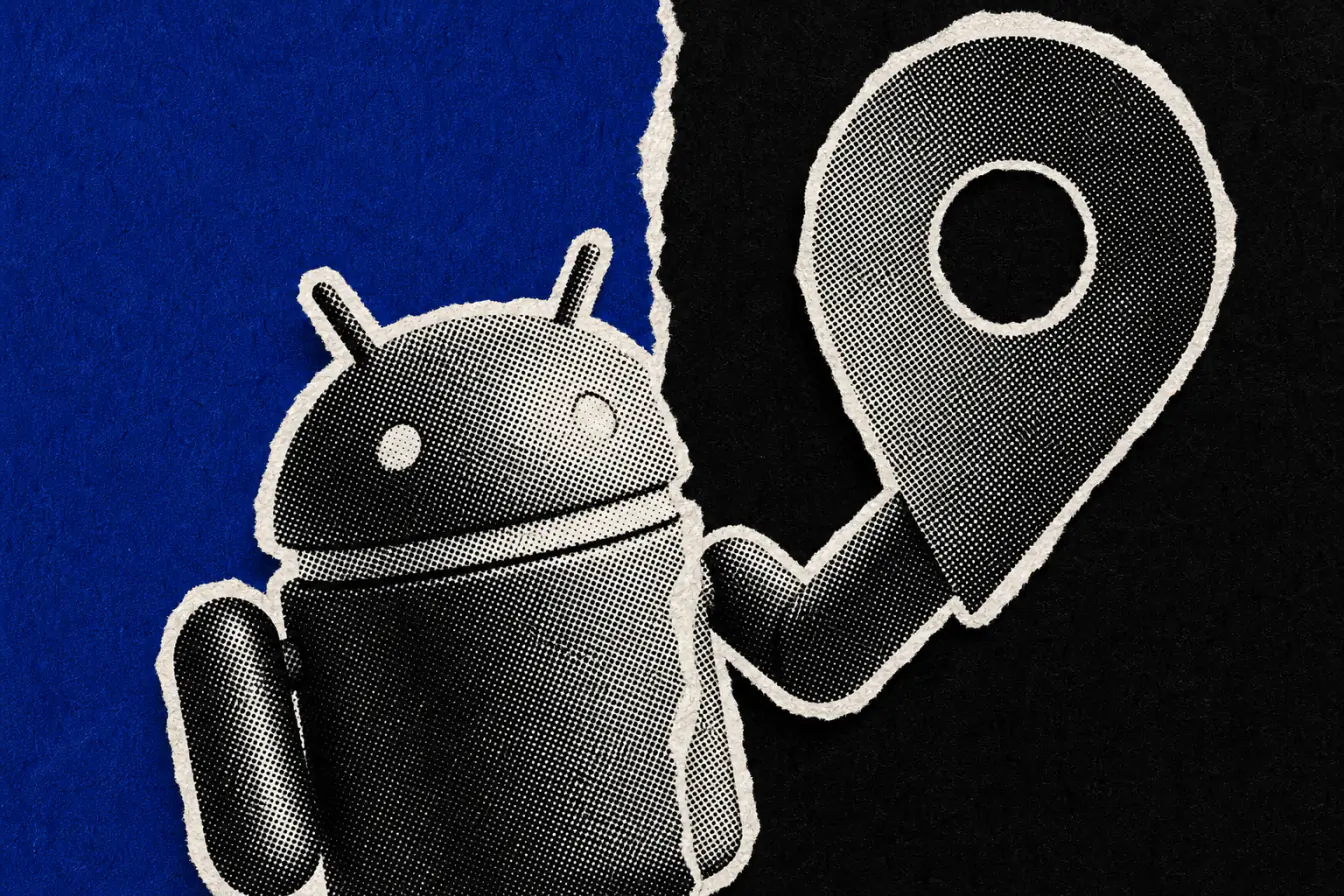 Robot Android serrant une épingle GPS
