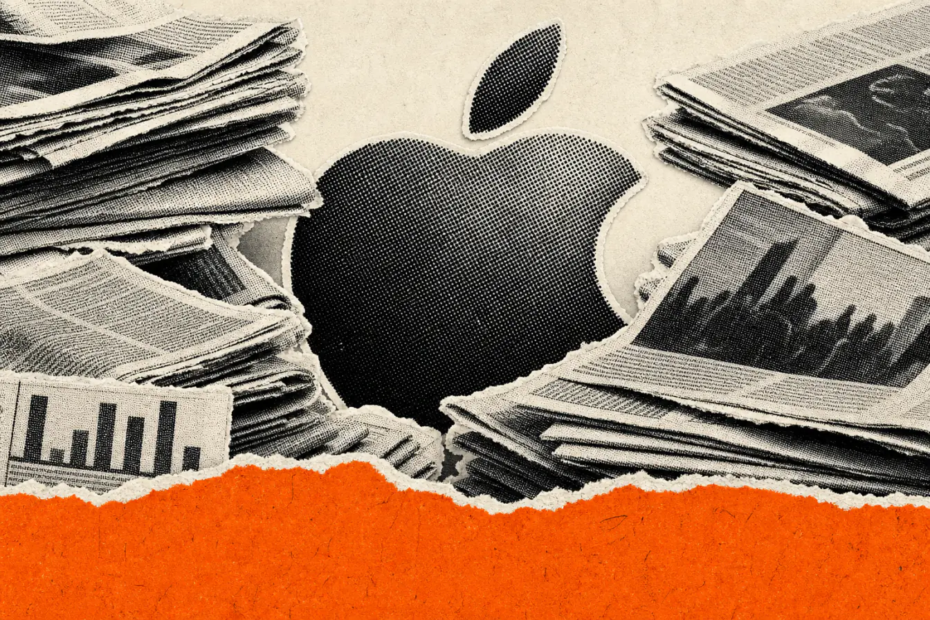 Logo Apple serré par des journaux