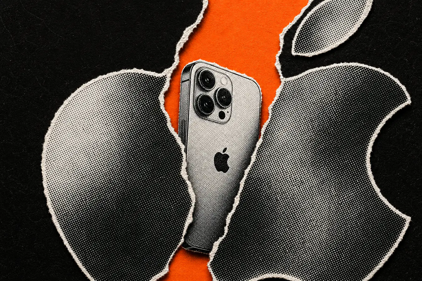 Logo Apple fendu autour d’un iPhone