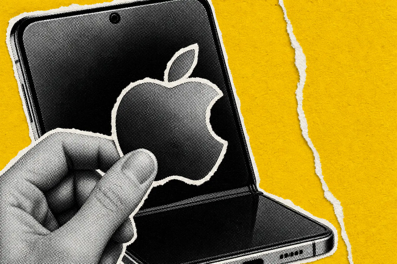 Logo Apple serré dans un pliable géant