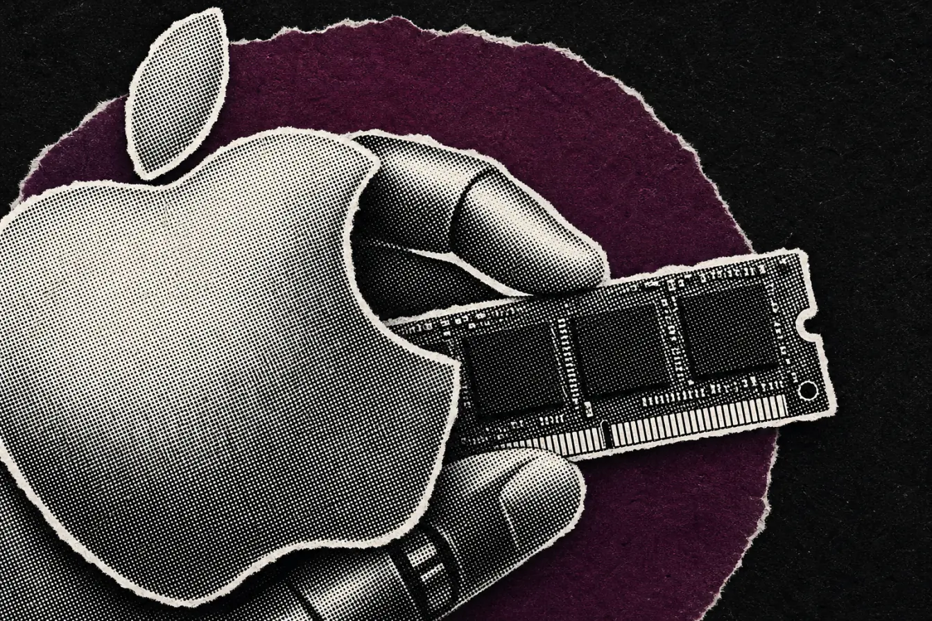 Logo Apple serré par une puce mémoire