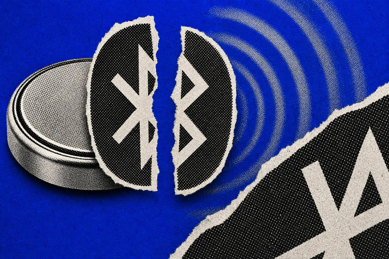Logo Bluetooth déchiré entre pile et ondes