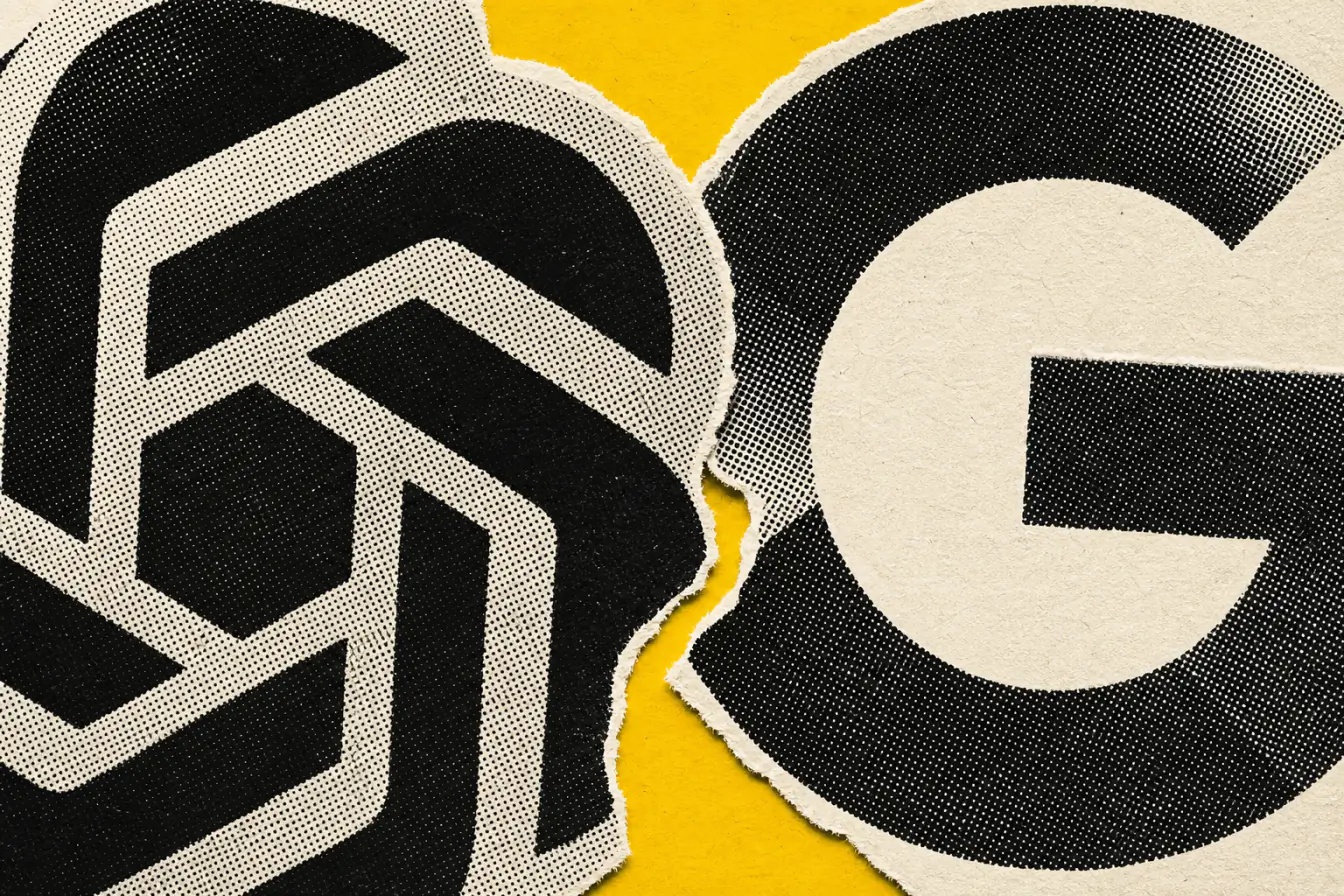 Logos de ChatGPT et Google en gros plan