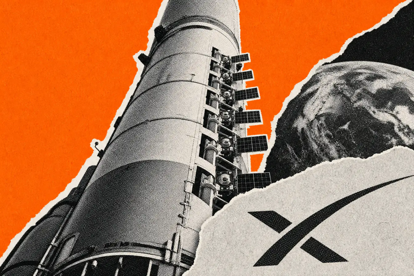 Fusée orbitale en gros plan sur fond orange