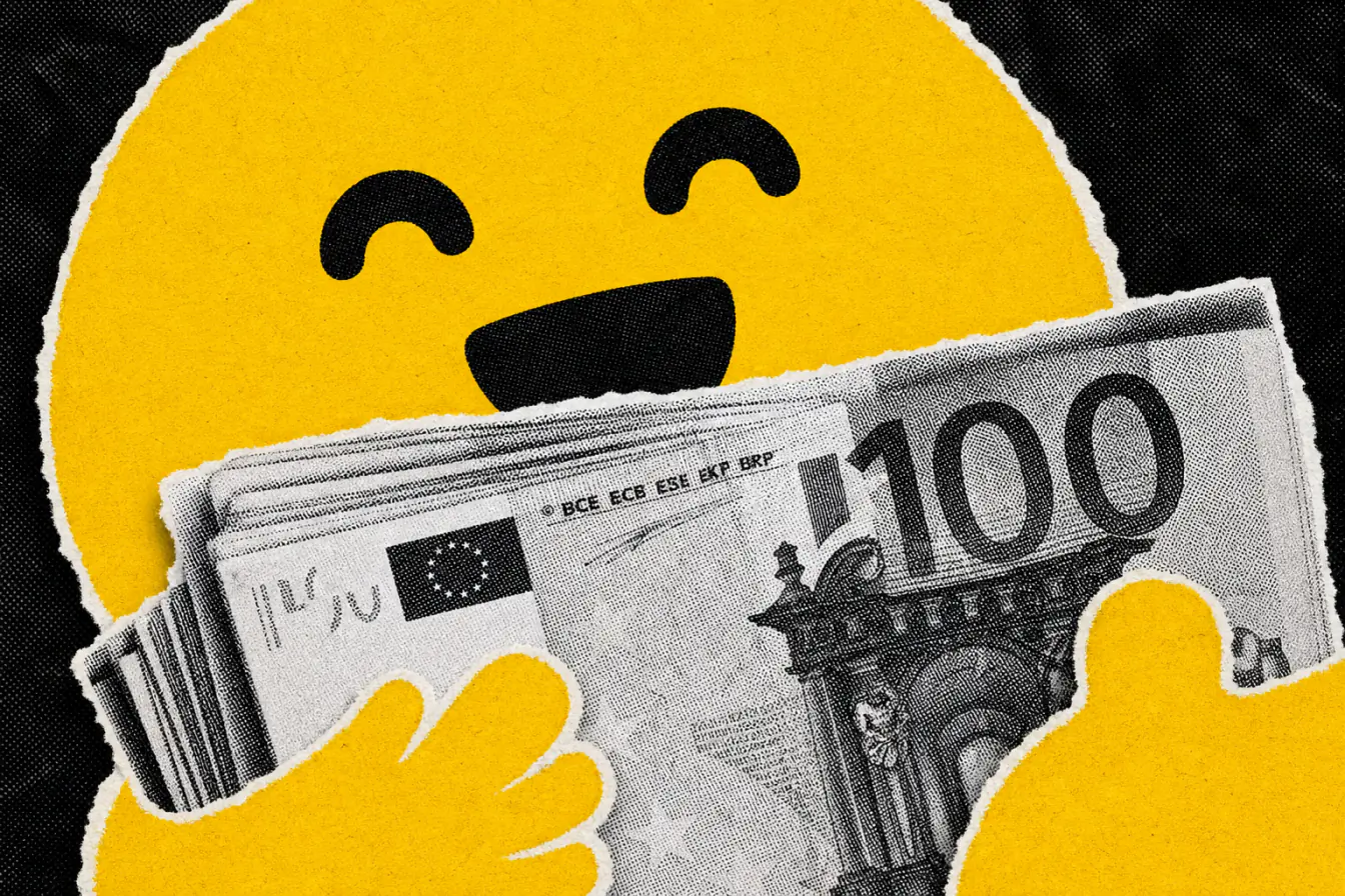 Logo Hugging Face serrant des billets en euros