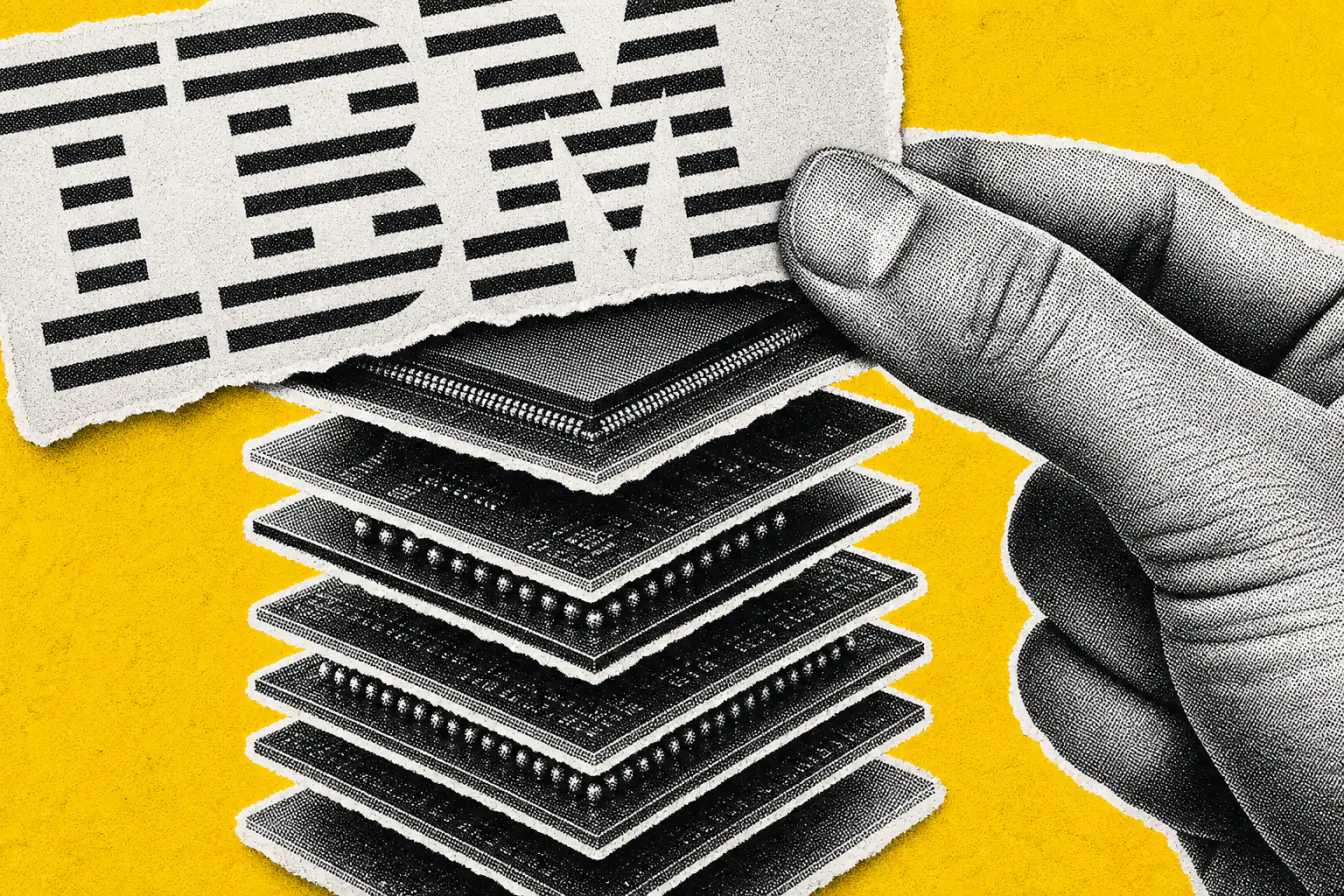 Logo IBM serré par une pile de puces