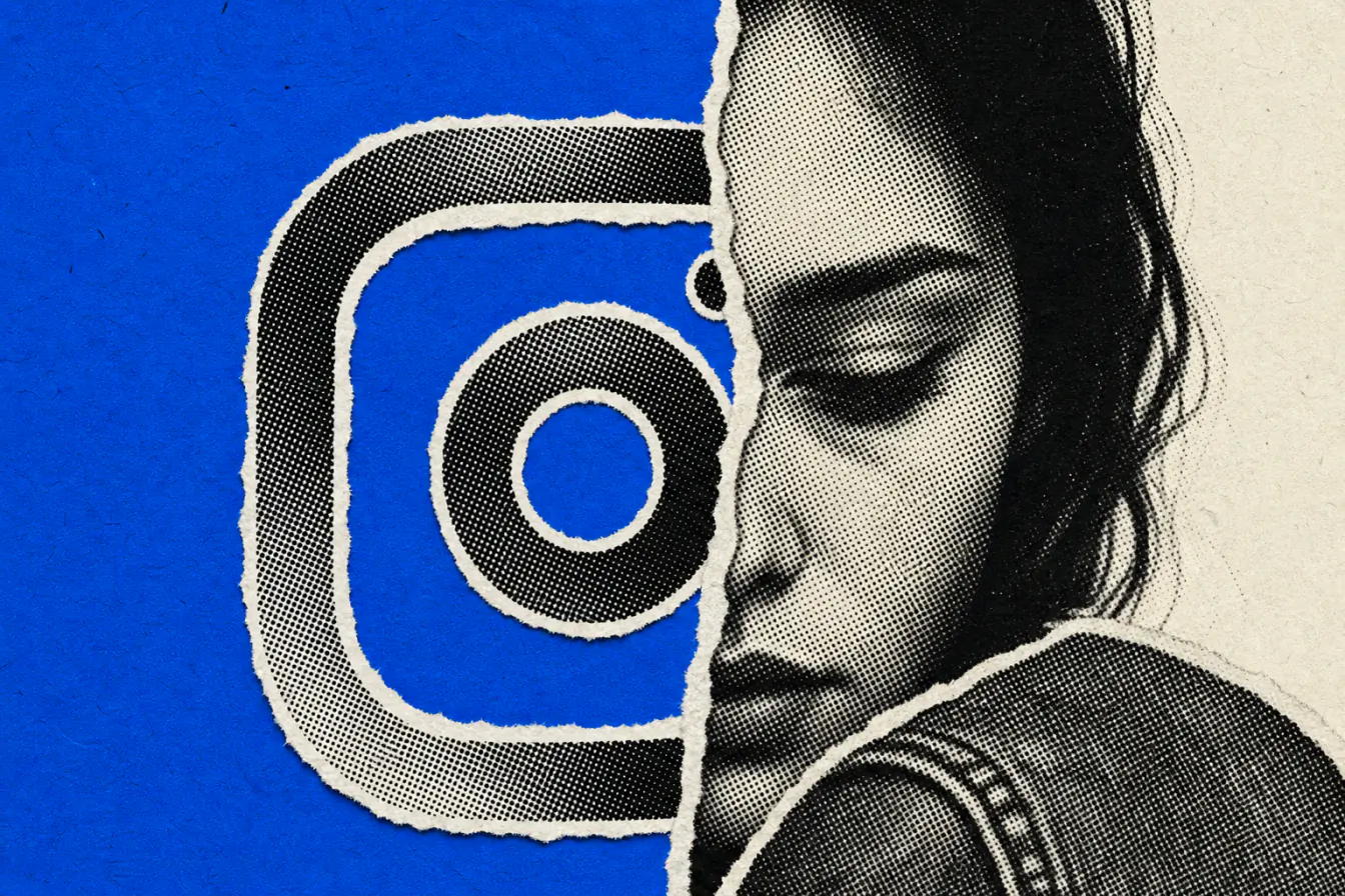 Logo Instagram fendu avec visage d’usager
