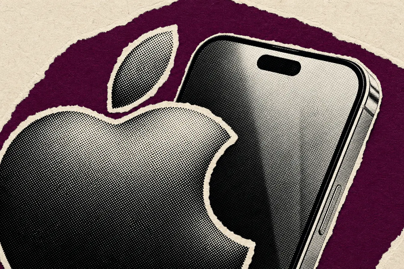 Logo Apple devant un iPhone en verre
