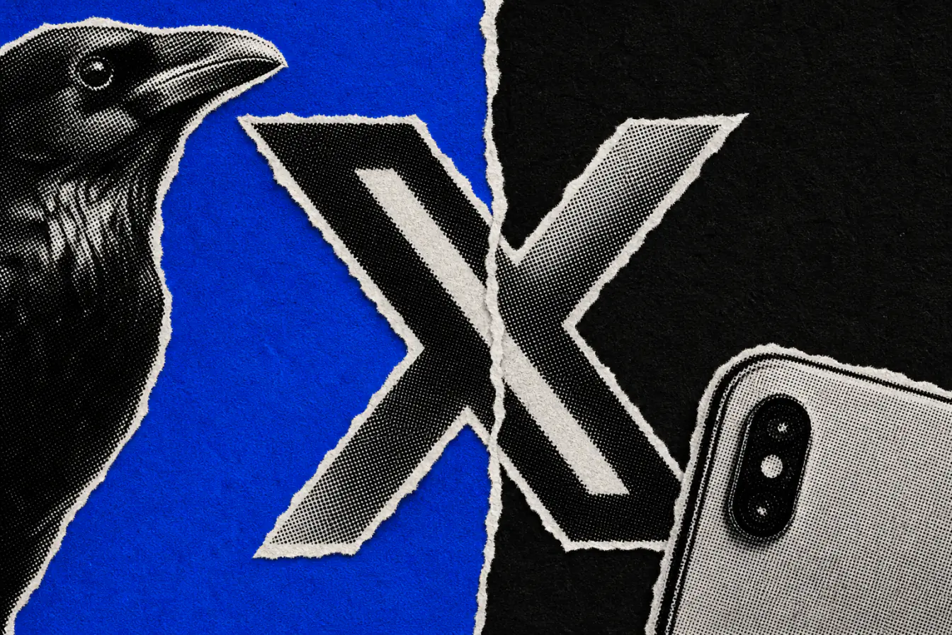 Logo de X fendu sur une haute déchirure