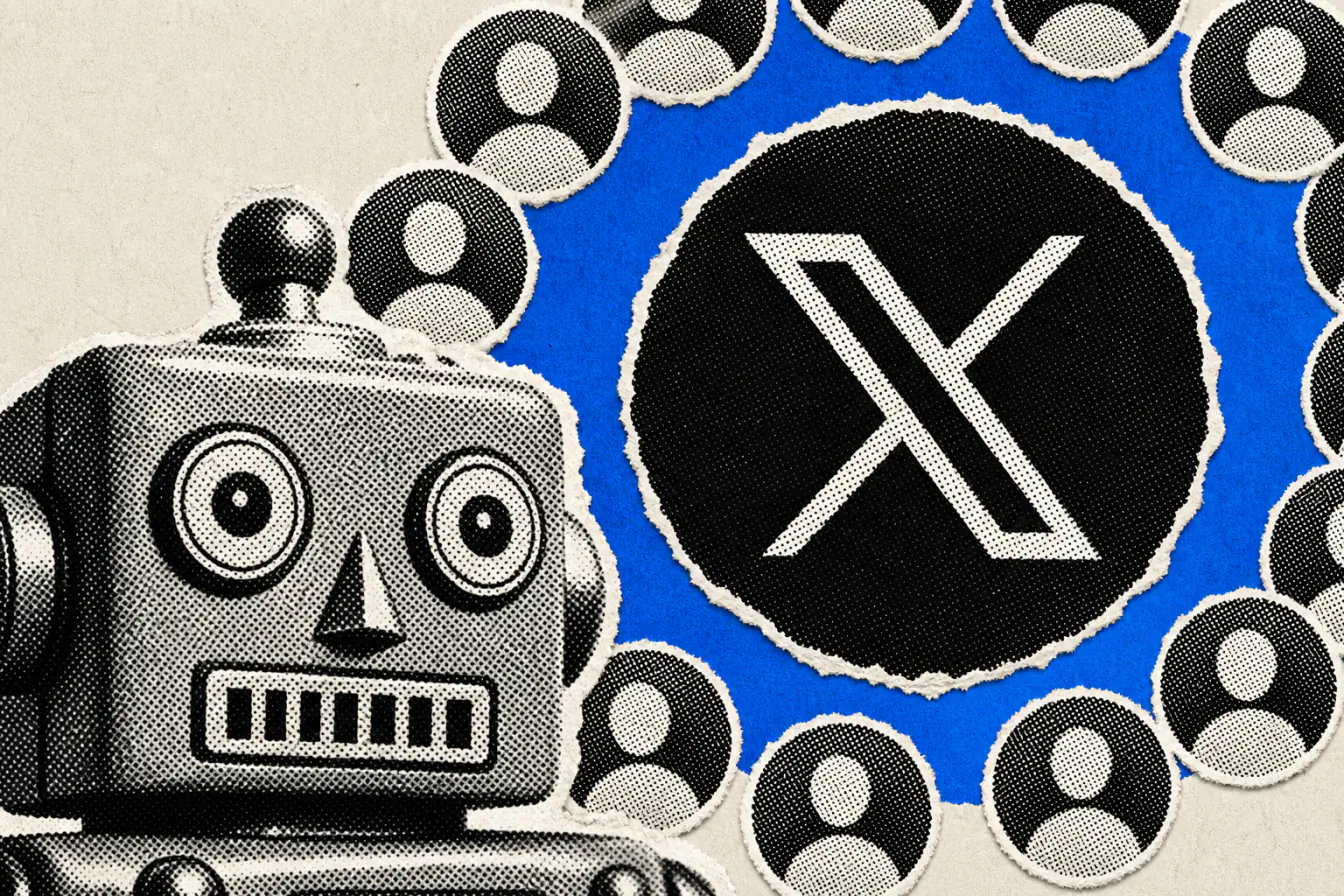 Logo X encerclé par des bots