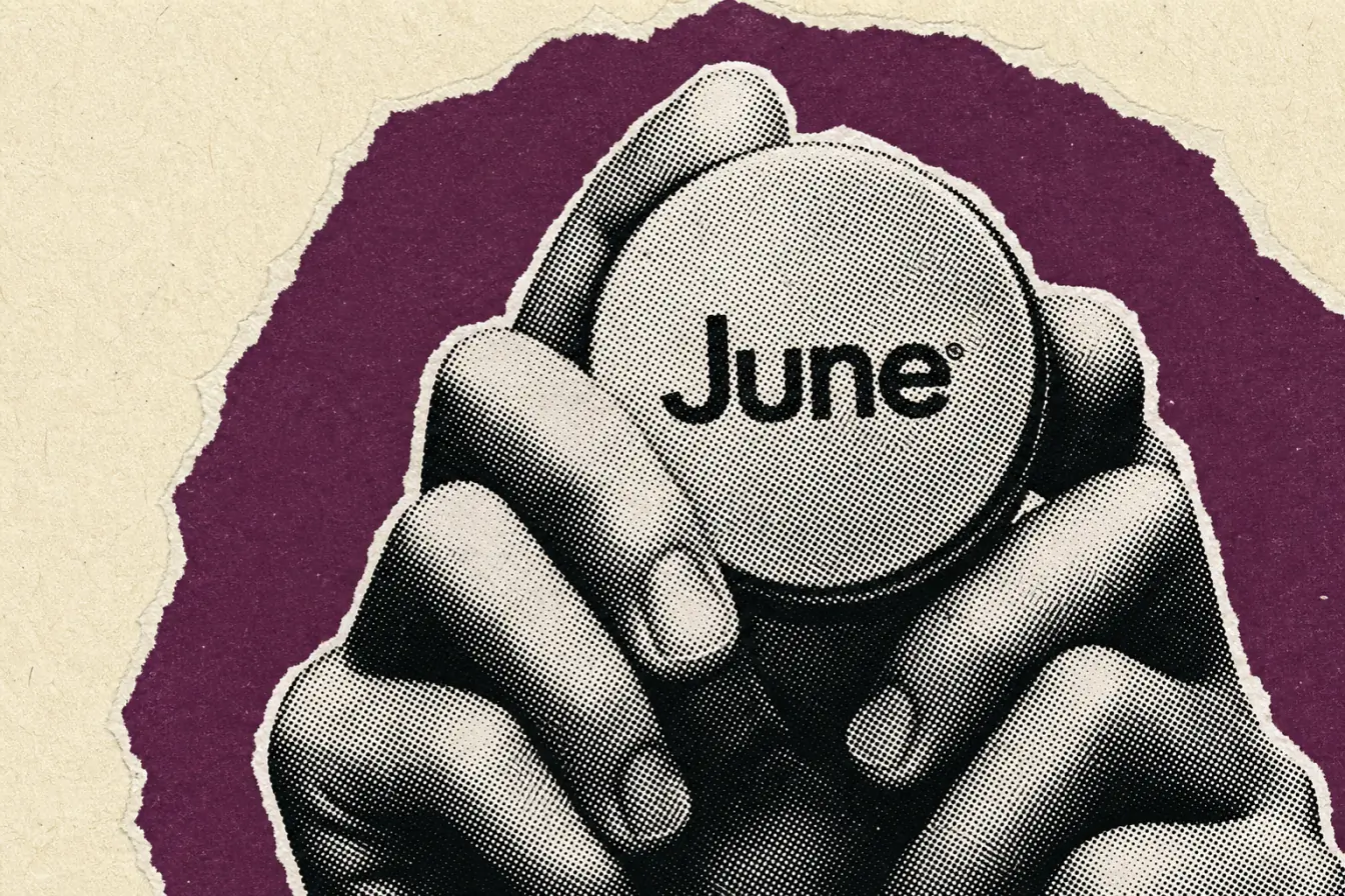 Des mains entourent le logo de June