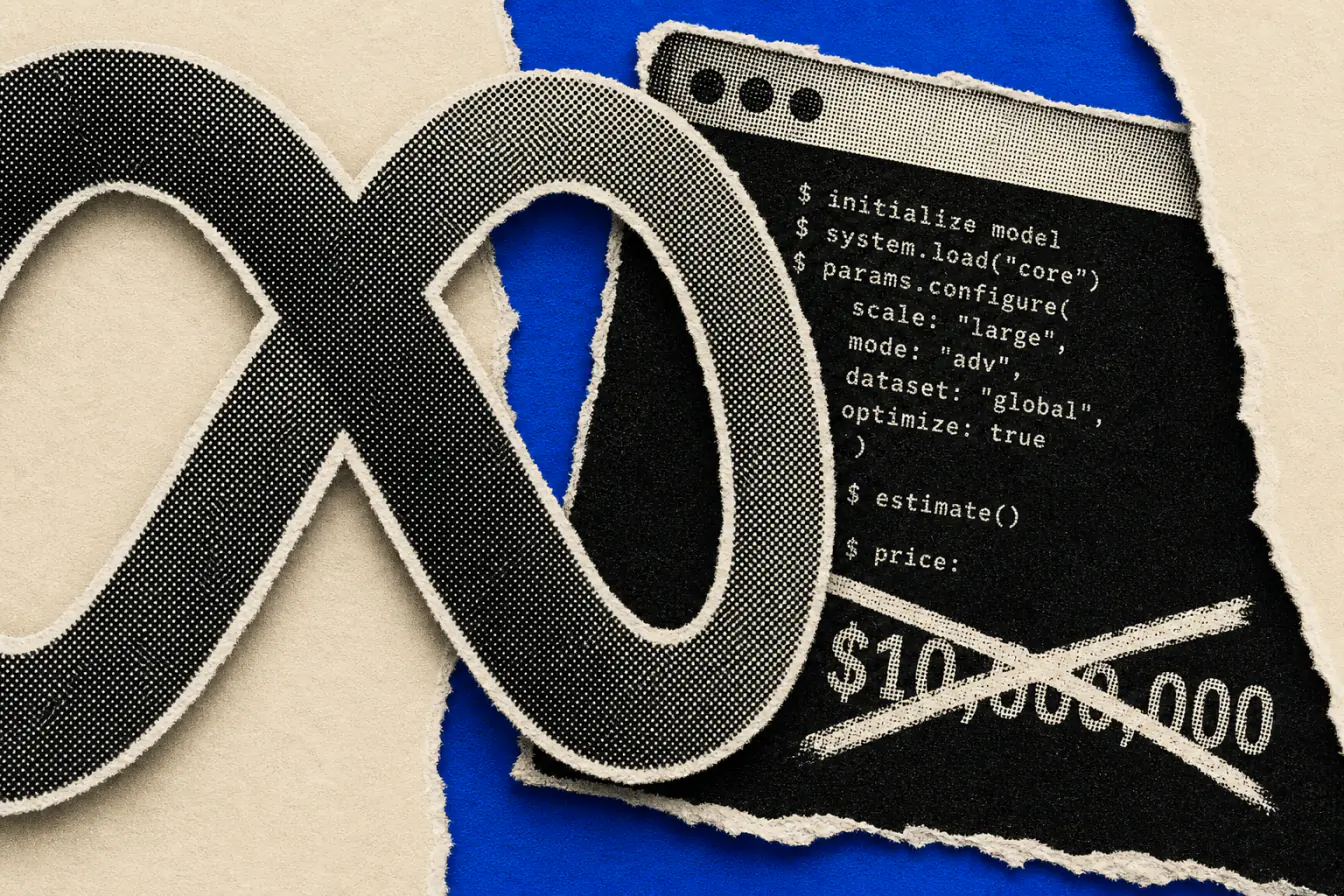 Logo Meta serrant un terminal et un prix barré