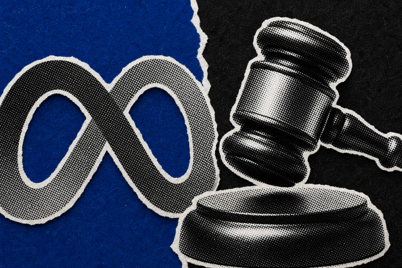 Logo Meta et marteau sur déchirure