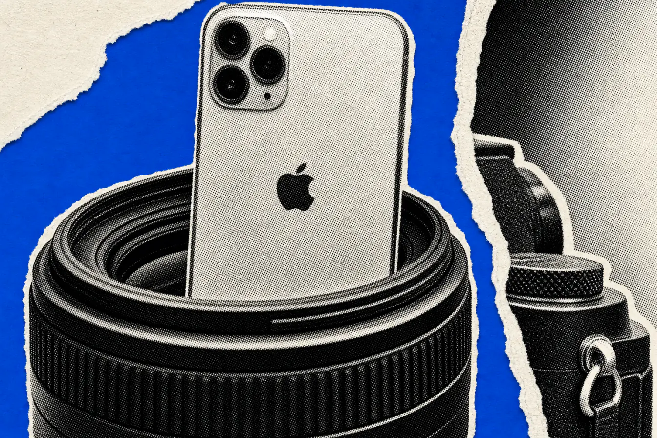 Objectif géant cadrant un smartphone