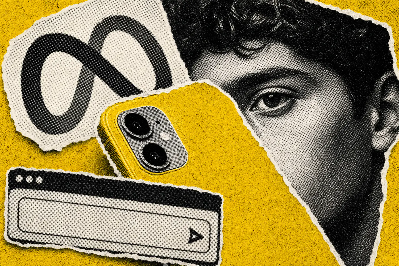Smartphone jaune avec Meta et prompt