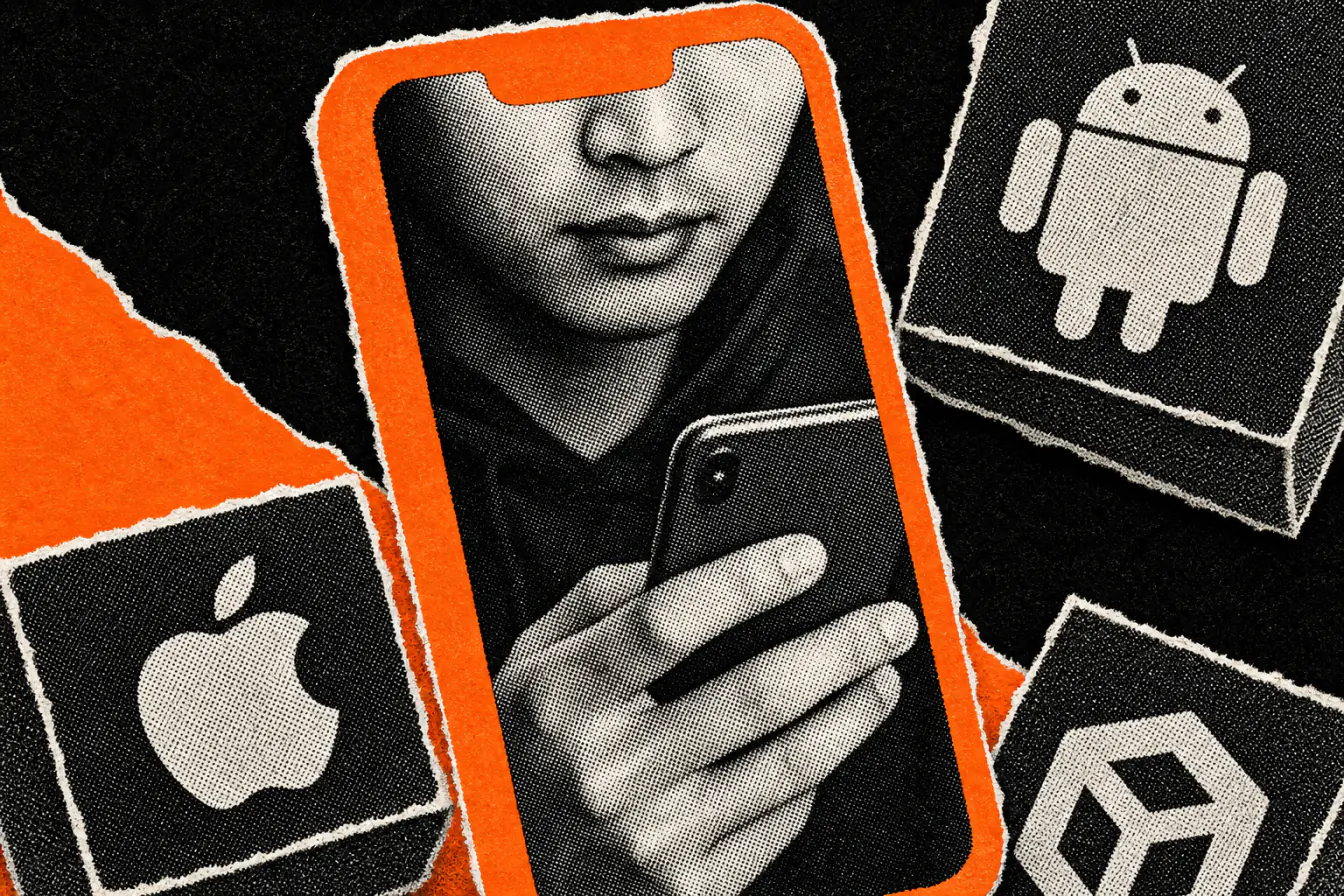 Smartphone orange refermé sur un usager