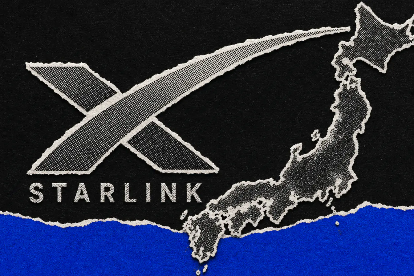 Logo Starlink autour du Japon sur bande bleue