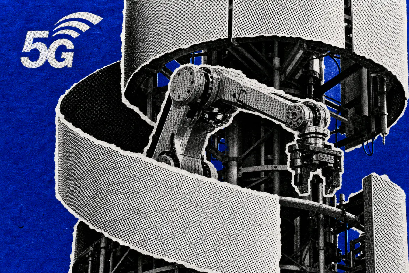 Antenne 5G serrant un bras robotique