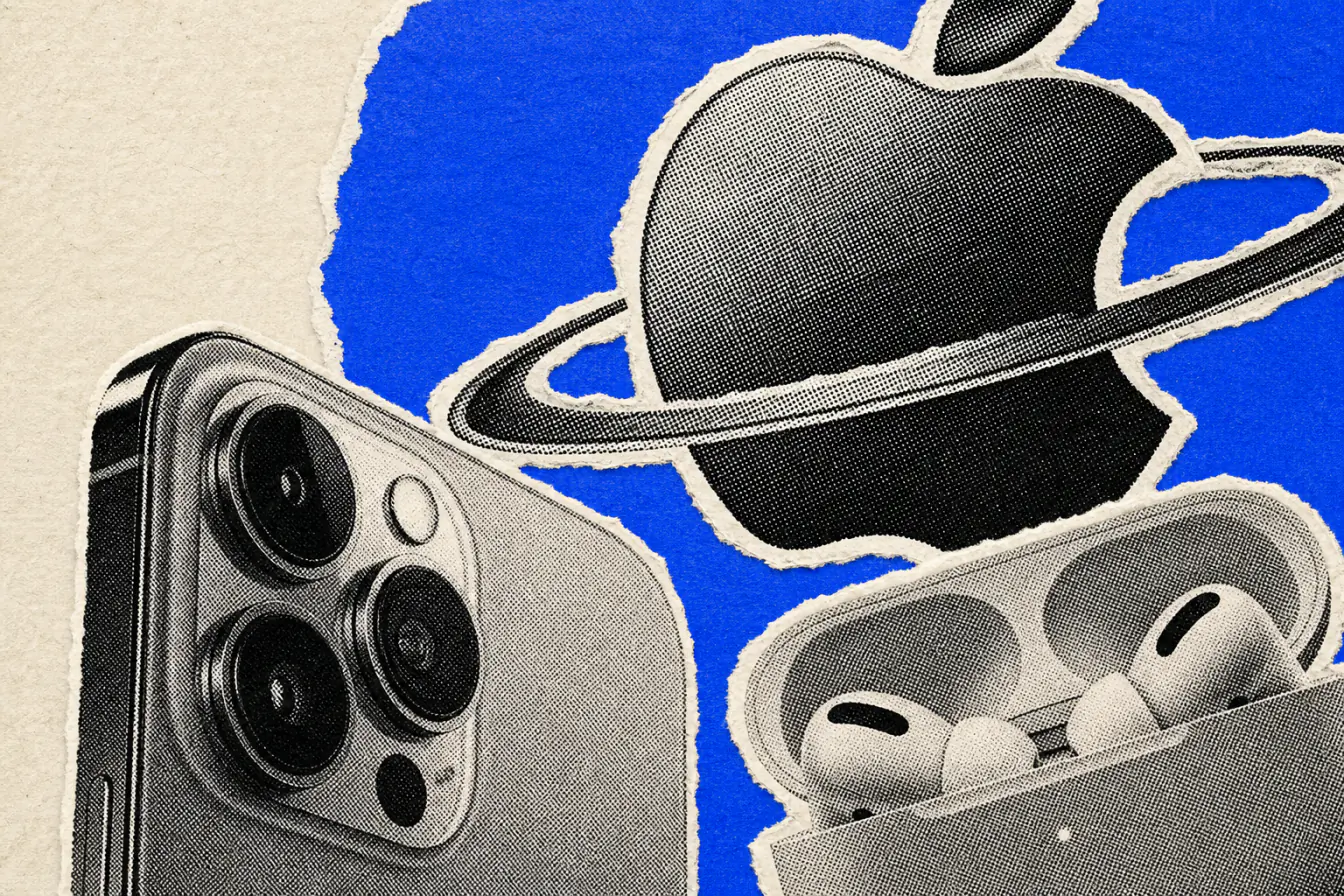 Logo Apple entouré d’un anneau satellite